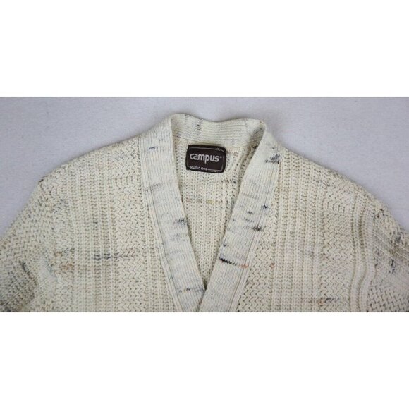 CAMPUS STUDIO ONE - VINTAGE MEN'S BEIGE CARDIGAN SWEATER - SIZE XL - Picture 7 of 11